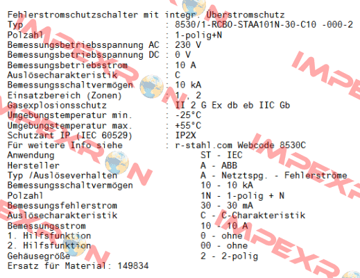 8530/1-RCBO-STAA101N-30-C10 -000-2 / 322003 Stahl