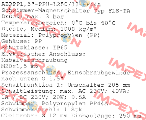 ABRPP1, 5"-PPU-L250/12-PP44A  Kübler