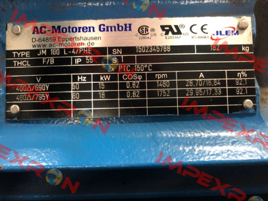 JM 160 L-4/PHE REPLACED BY ACM160L4/PHE AC Motoren