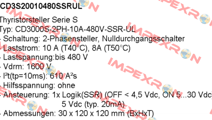 Typ: CD3000S-2PH-10A-480V-SSR-UL CD AUTOMATION